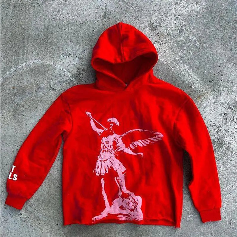 Y2K Jacket Letter Skeleton Print American Oversized Hoodie Men High Street Hip-Hop Clothing Retro Casual Loose Sweatshirt Women