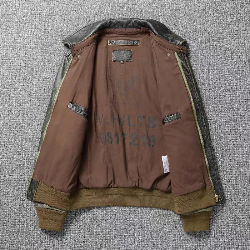 Top Layer Cowhide Leather Jacket A2 Air Force Flight Suit Men's Retro Old Leather Jacket Slim Fit Short Lapel Jacket