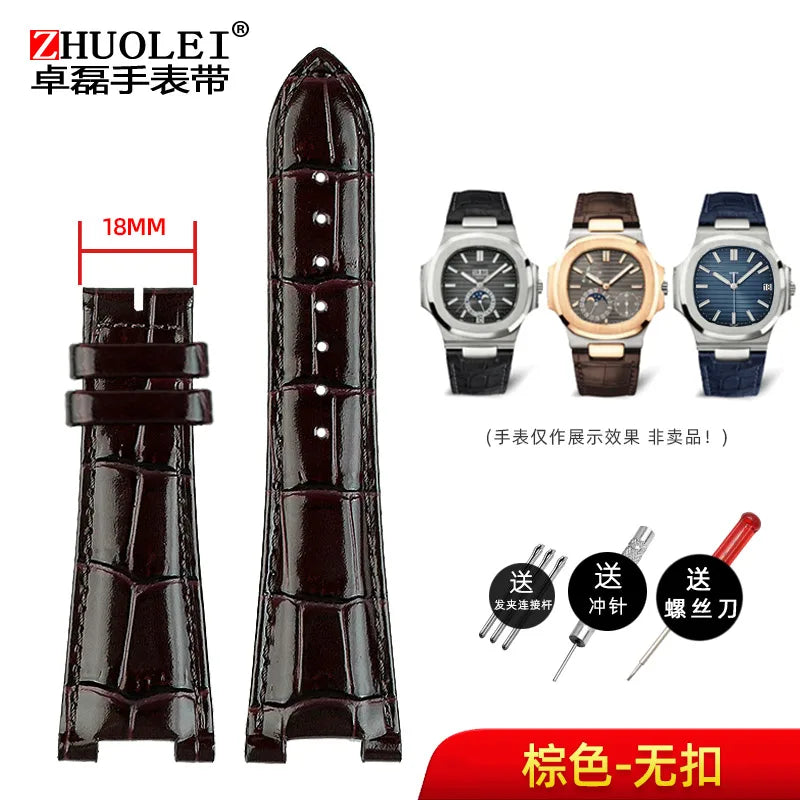 25X13mm notch Genuine Leather Watch Strap + connector For Patek Philippe Nautilus 5711 5726 5712g watchband wristband Bracelet